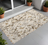 2' X 3' Khaki Floral Washable Non Skid Indoor Outdoor Area Rug