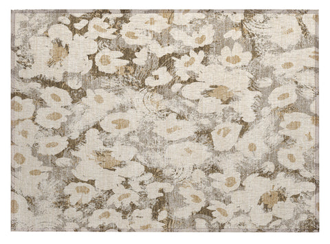 2' X 3' Khaki Floral Washable Non Skid Indoor Outdoor Area Rug