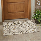 2' X 3' Khaki Floral Washable Non Skid Indoor Outdoor Area Rug