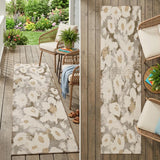8' Runner Khaki Floral Washable Non Skid Indoor Outdoor Runner Rug