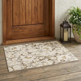 3' X 5' Khaki Floral Washable Non Skid Indoor Outdoor Area Rug