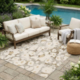 5' X 8' Khaki Floral Washable Non Skid Indoor Outdoor Area Rug