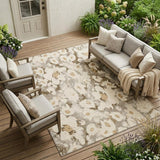 8' X 10' Khaki Floral Washable Non Skid Indoor Outdoor Area Rug