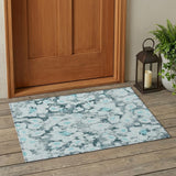2' X 3' Teal Floral Washable Non Skid Indoor Outdoor Area Rug