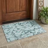 3' X 5' Teal Floral Washable Non Skid Indoor Outdoor Area Rug
