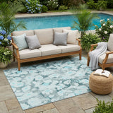 5' X 8' Teal Floral Washable Non Skid Indoor Outdoor Area Rug
