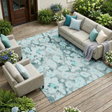 8' X 10' Teal Floral Washable Non Skid Indoor Outdoor Area Rug