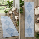 8' Runner Blue Geometric Washable Non Skid Indoor Outdoor Runner Rug