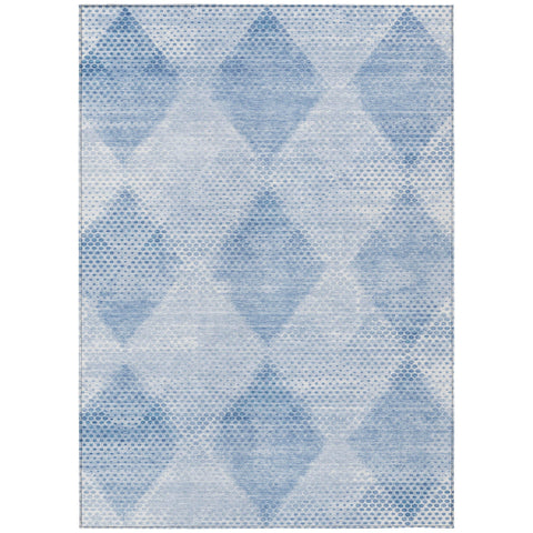 3' X 5' Blue Geometric Washable Non Skid Indoor Outdoor Area Rug