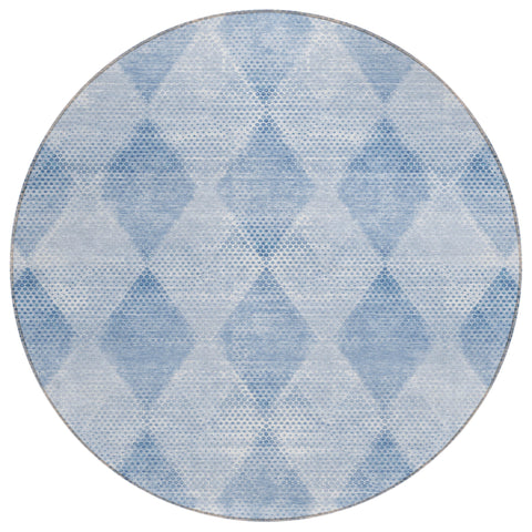 8' Round Blue Round Geometric Washable Non Skid Indoor Outdoor Area Rug