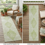 8' Runner Mint Green Geometric Washable Non Skid Indoor Outdoor Runner Rug