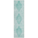 8' Runner Teal Geometric Washable Non Skid Indoor Outdoor Runner Rug