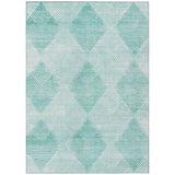 5' X 8' Teal Geometric Washable Non Skid Indoor Outdoor Area Rug