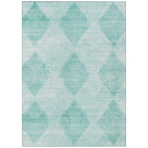 5' X 8' Teal Geometric Washable Non Skid Indoor Outdoor Area Rug