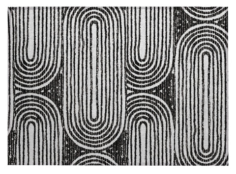 2' X 3' Black and White Abstract Washable Non Skid Indoor Outdoor Area Rug