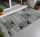 3' X 5' Black and White Abstract Washable Non Skid Indoor Outdoor Area Rug