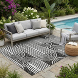 5' X 8' Black and White Abstract Washable Non Skid Indoor Outdoor Area Rug