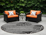 8' Black And White Round Abstract Washable Indoor Outdoor Area Rug