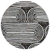 8' Black And White Round Abstract Washable Indoor Outdoor Area Rug