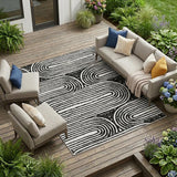 8' X 10' Black And White Abstract Washable Indoor Outdoor Area Rug
