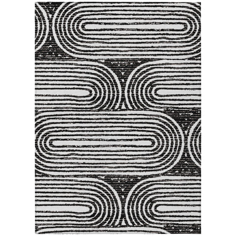 8' X 10' Black And White Abstract Washable Indoor Outdoor Area Rug