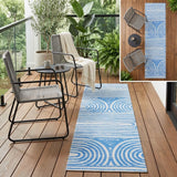 8' Runner Blue and White Abstract Washable Non Skid Indoor Outdoor Runner Rug