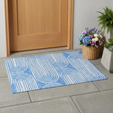 3' X 5' Blue and White Abstract Washable Non Skid Indoor Outdoor Area Rug