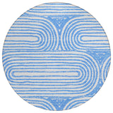 8' Round Blue and White Round Abstract Washable Non Skid Indoor Outdoor Area Rug