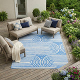 8' X 10' Blue and White Abstract Washable Non Skid Indoor Outdoor Area Rug