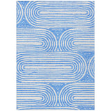 8' X 10' Blue and White Abstract Washable Non Skid Indoor Outdoor Area Rug
