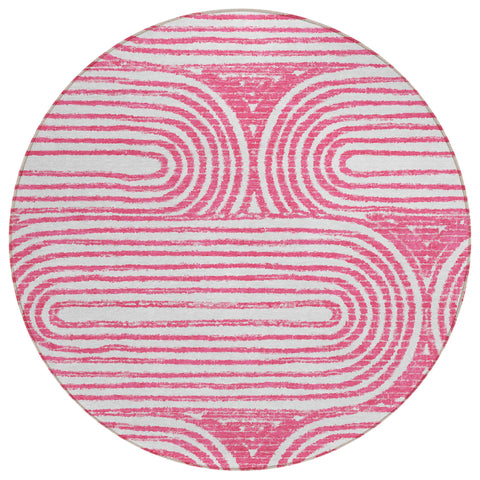 8' Round Blush Round Abstract Washable Non Skid Indoor Outdoor Area Rug