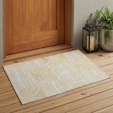 2' X 3' Gold and White Abstract Washable Non Skid Indoor Outdoor Area Rug