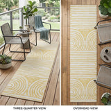 8' Runner Gold and White Abstract Washable Non Skid Indoor Outdoor Runner Rug