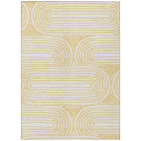 5' X 8' Gold And White Abstract Washable Indoor Outdoor Area Rug