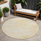 8' Round Gold and White Round Abstract Washable Non Skid Indoor Outdoor Area Rug