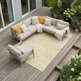 8' X 10' Gold And White Abstract Washable Indoor Outdoor Area Rug