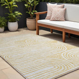8' X 10' Gold And White Abstract Washable Indoor Outdoor Area Rug