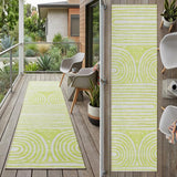 8' Runner Green and White Abstract Washable Non Skid Indoor Outdoor Runner Rug