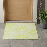 3' X 5' Green And White Abstract Washable Indoor Outdoor Area Rug