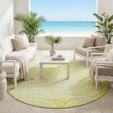 8' Round Green and White Round Abstract Washable Non Skid Indoor Outdoor Area Rug