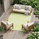 8' X 10' Green and White Abstract Washable Non Skid Indoor Outdoor Area Rug