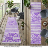 8' Runner Purple and White Abstract Washable Non Skid Indoor Outdoor Runner Rug