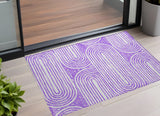 3' X 5' Purple and White Abstract Washable Non Skid Indoor Outdoor Area Rug