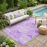 5' X 8' Purple And White Abstract Washable Indoor Outdoor Area Rug