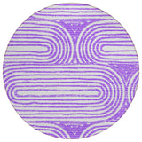 8' Purple And White Round Abstract Washable Indoor Outdoor Area Rug