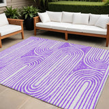8' X 10' Purple and White Abstract Washable Non Skid Indoor Outdoor Area Rug