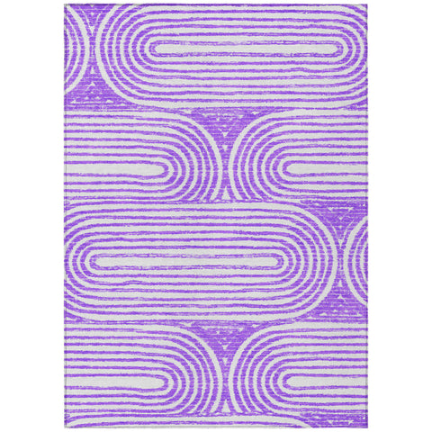 8' X 10' Purple and White Abstract Washable Non Skid Indoor Outdoor Area Rug