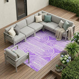 8' X 10' Purple and White Abstract Washable Non Skid Indoor Outdoor Area Rug
