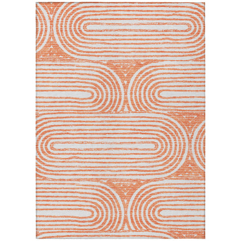 3' X 5' Orange and Ivory Abstract Washable Non Skid Indoor Outdoor Area Rug