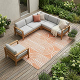 8' X 10' Orange and Ivory Abstract Washable Non Skid Indoor Outdoor Area Rug